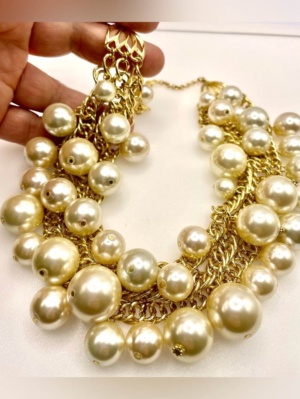 Vintage Scaasi Faux Pearl Statement Necklace Gold Tone Multi Strand Runway 1980s - Picture 8 of 11
